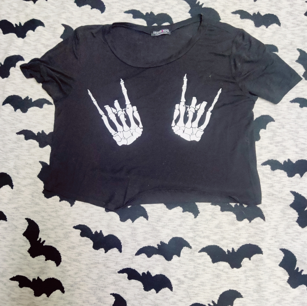 Skeleton hand crop top